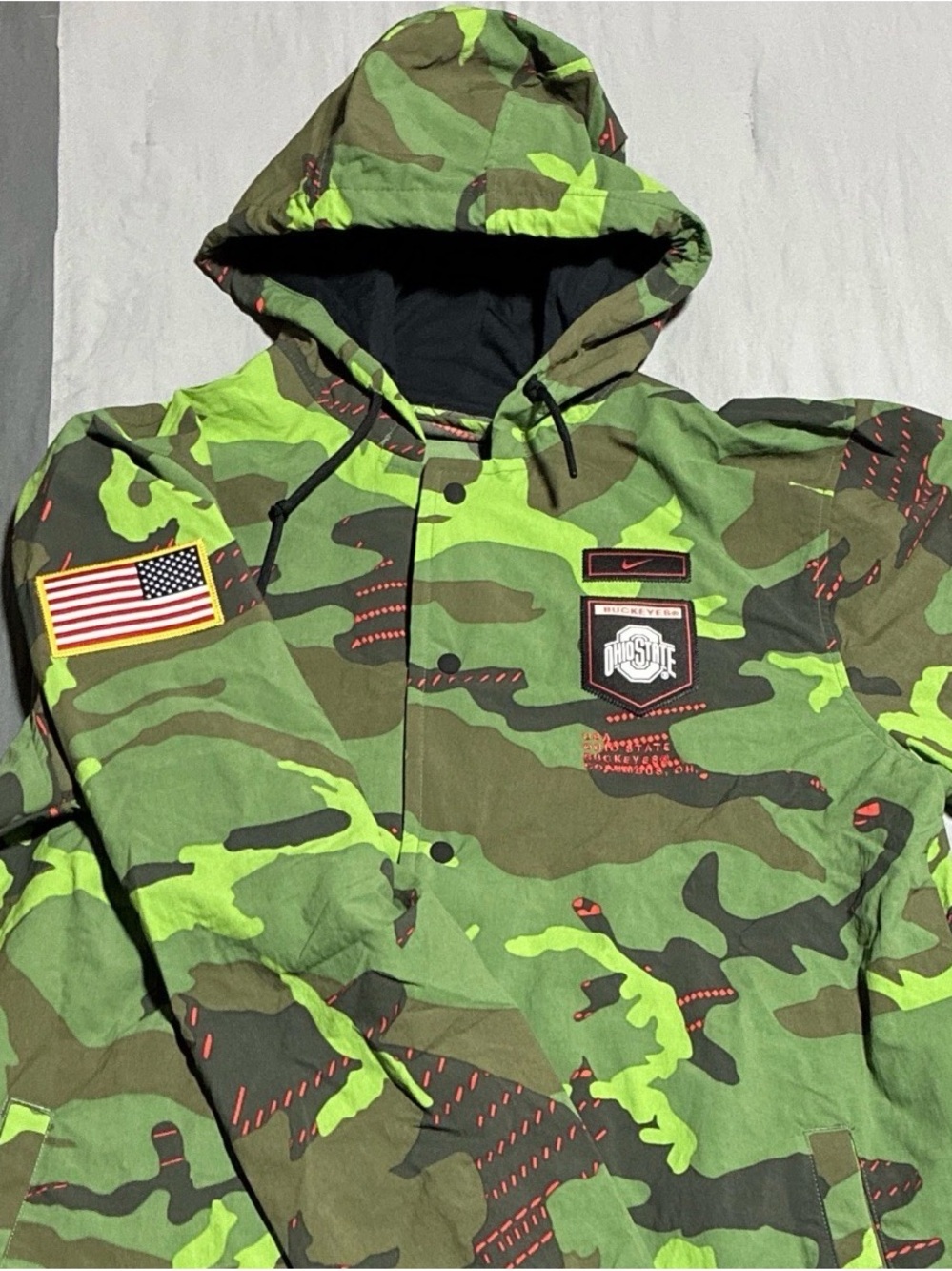 Nike Green Camo Hoodie with Red Ohio State Patches